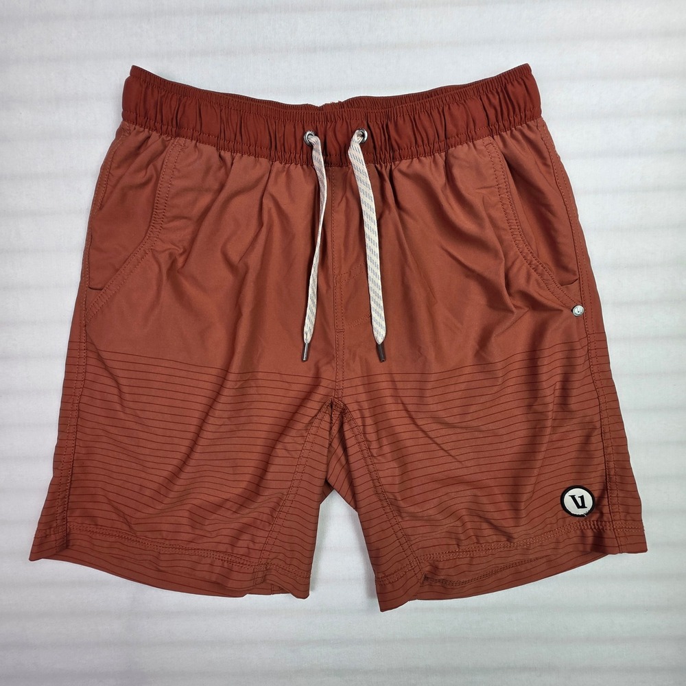 Vuori Kore Shorts Mens Rust Orange Striped Lined Athletic Training Shorts Size S